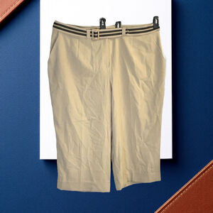 Cato Khaki Tan Khaki Dressy Capris w Spandex Striped Belt Women 22W